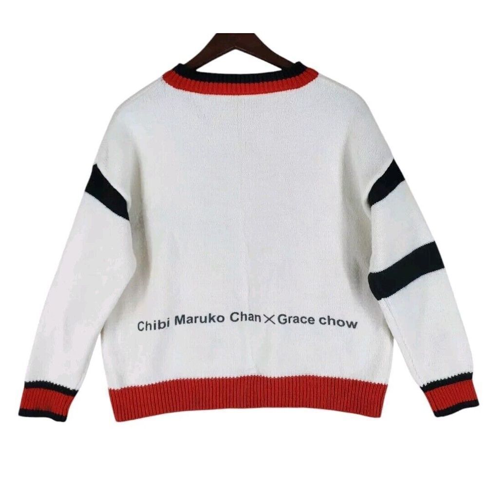 Grace Chow x Chibi Maruko Chan Knit Sweater Japanese Womens S Ivory White Red LS - Picture 4 of 11